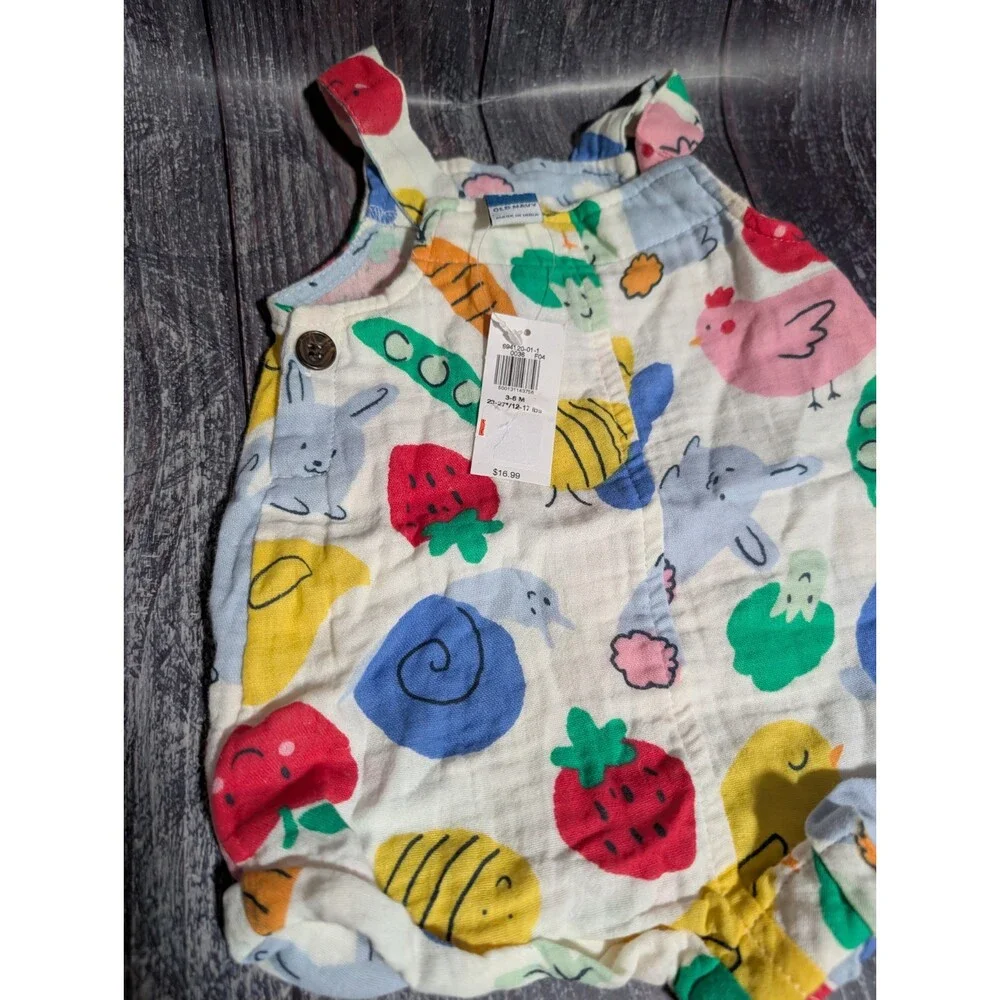 Old Navy Farm Print Sleeveless Short Romper Baby 3-6 Month *NWT* Food Animals
